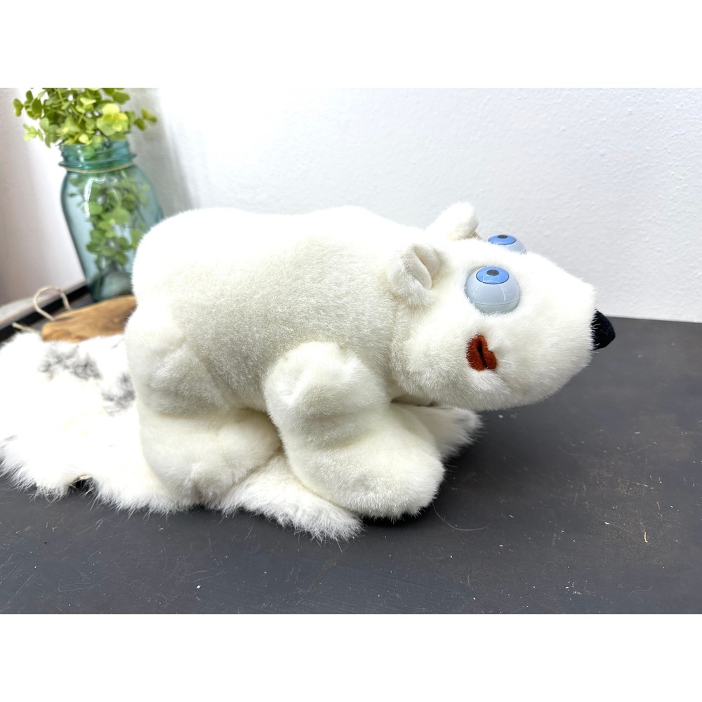 1990s Eyenimal Pucker the Polar Bear stuffed animal white plush‎ googly eyes